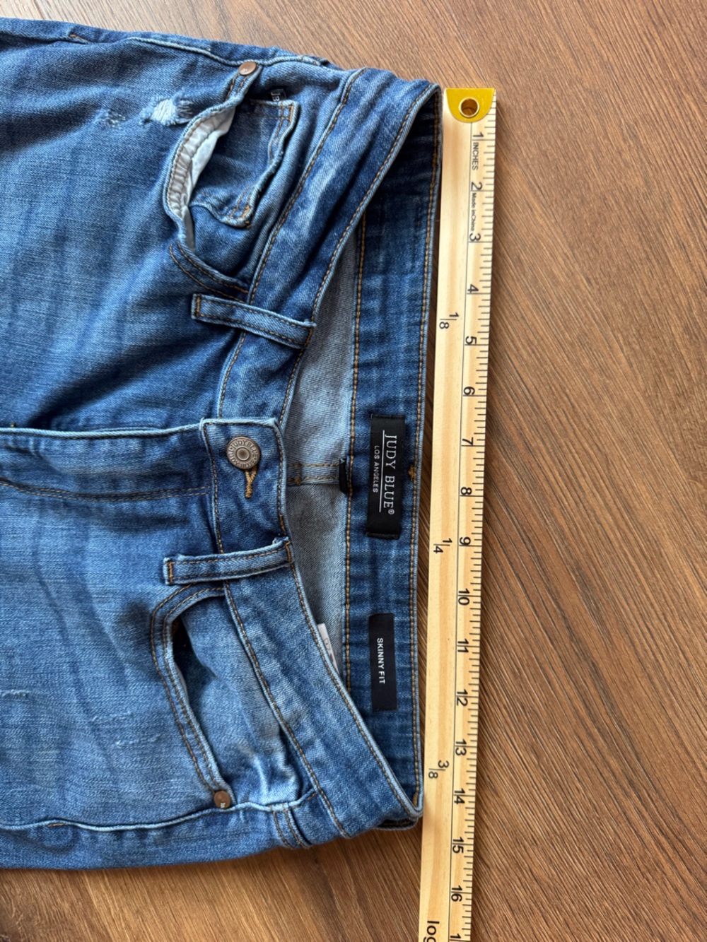 Judy Blue Blue Skinny Jeans with Red Plaid Patch Accents - Picture 2 of 7